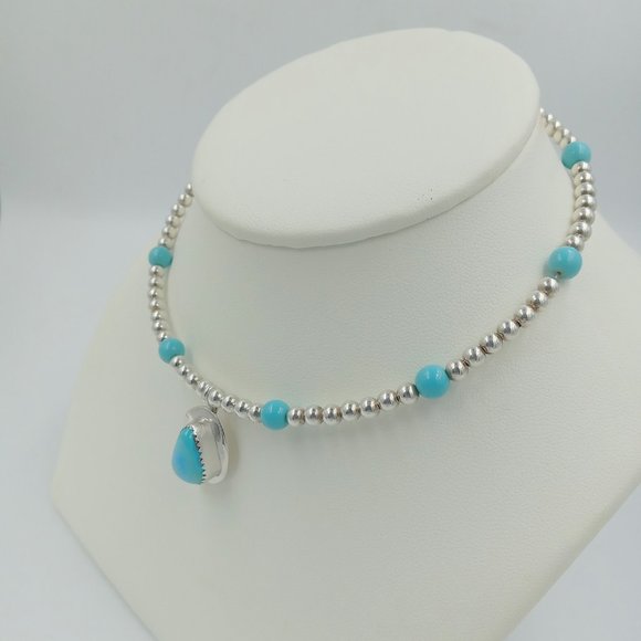 Vintage Sterling Silver Beaded Turquoise Choker - Picture 12 of 16